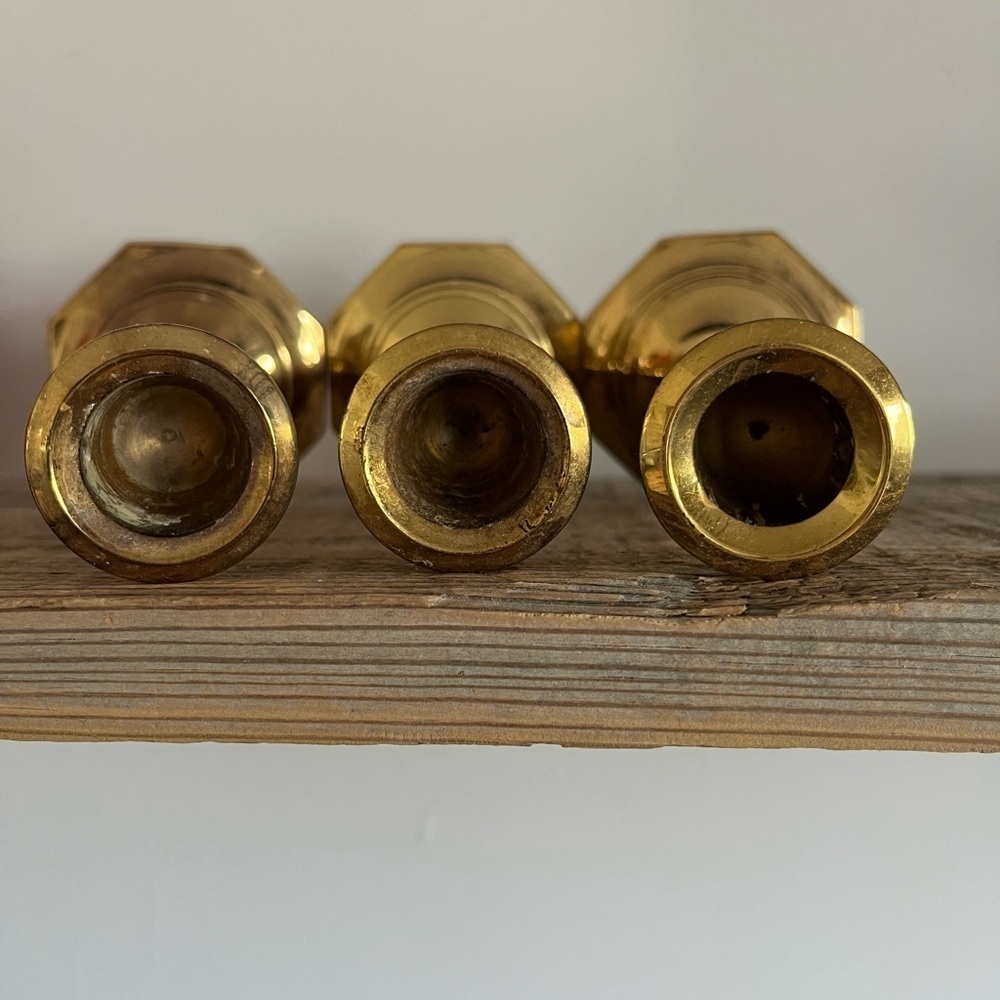 Brass candlesticks set of 3 - Picture 5 of 5